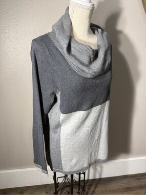 Christopher & Banks Two-Tone Grey Cowl Neck Sweater